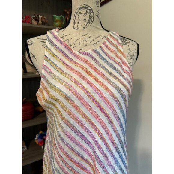 Lou & Grey Dress Diagonal Rainbow Stripe Sleeveless Swing Sundress Small - Picture 8 of 10